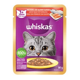 Makanan Kucing Basah WHISKAS® Pouch Dewasa 1+ Ikan Kembung & Salmon
