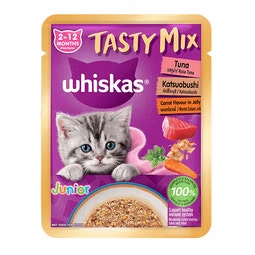 WHISKAS® Tasty Mix 2-12 Bulan Rasa Tuna Katsuobushi Wortel Dalam Jeli
